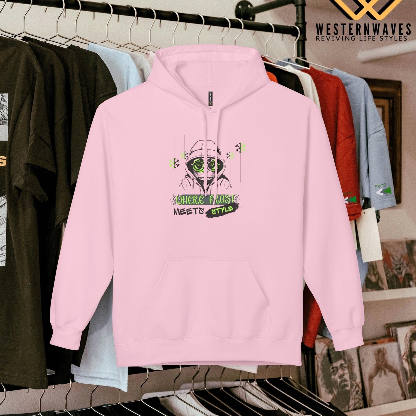 Unisex Midweight Softstyle Fleece Hoodie_ N3+ Series USMWSSFH PT2WW001_ Limited Edition Luxuriously Soft 100% Cotton Face by WesternWaves:
