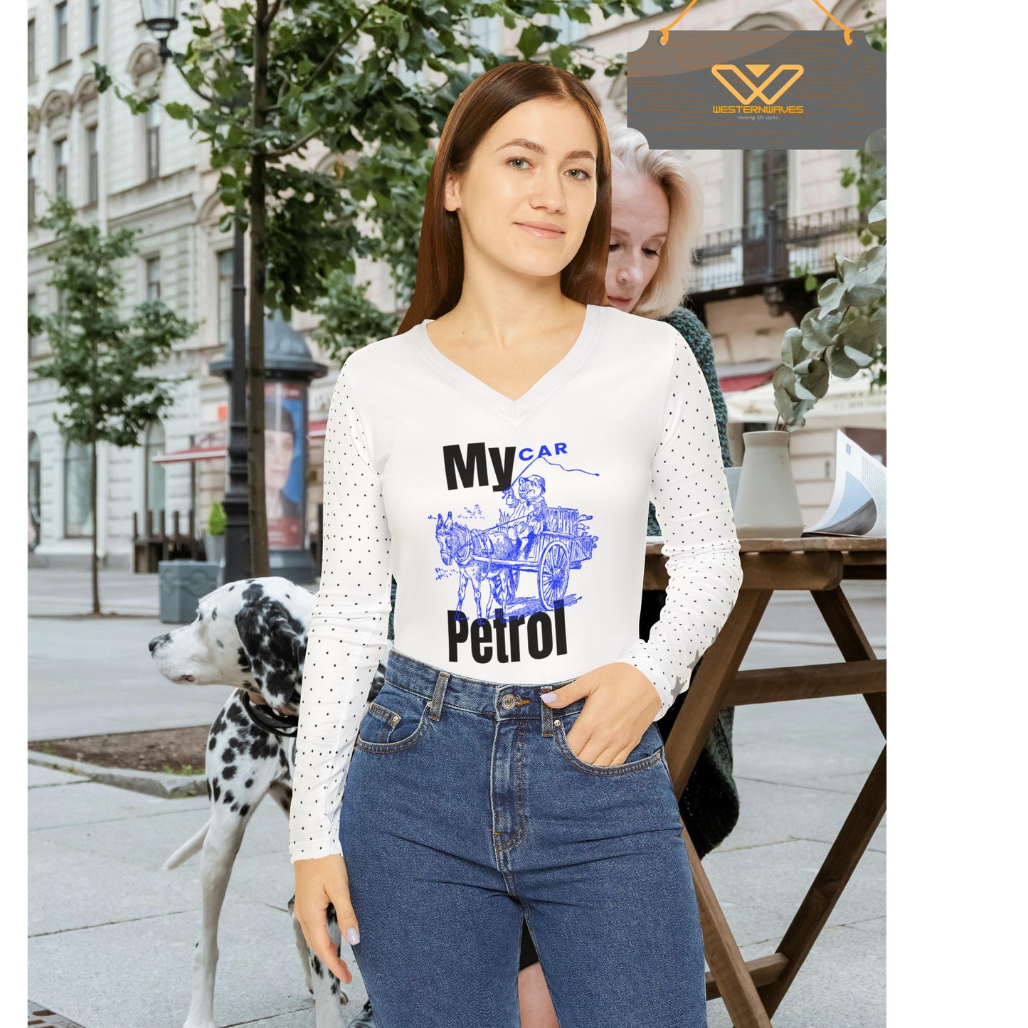 Women's Long Sleeve V-neck Shirt (AOP)_ N+ Series WLSVNS PT2WW003_ Feminine Elegance Limited Edition by WesternWaves