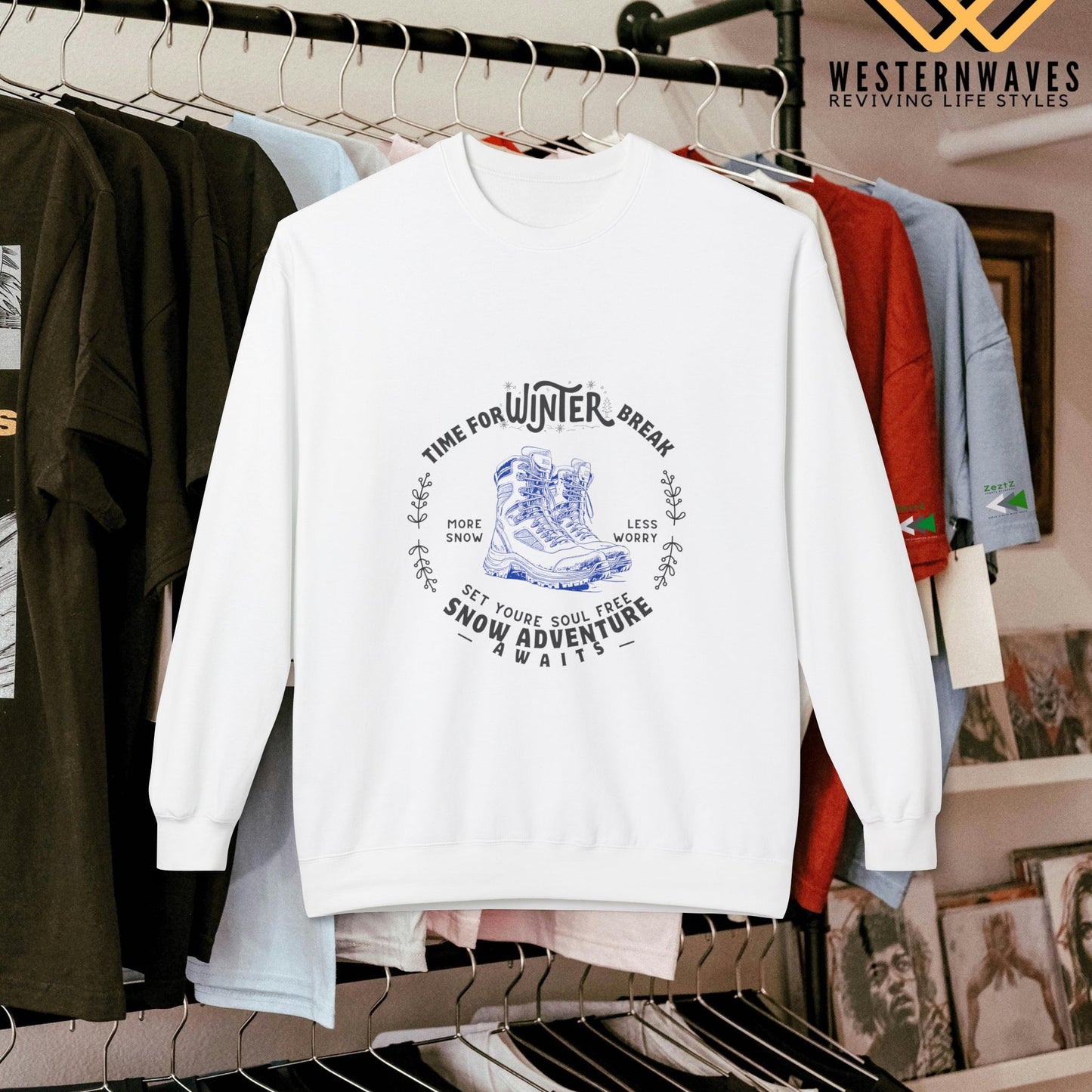 Unisex Midweight Softstyle Fleece Crewneck Sweatshirt_ N3+ Series USMWSSFCNSS PT2WW002_ Limited Edition Stylish Eco-conscious Raw Classic by WesternWaves: