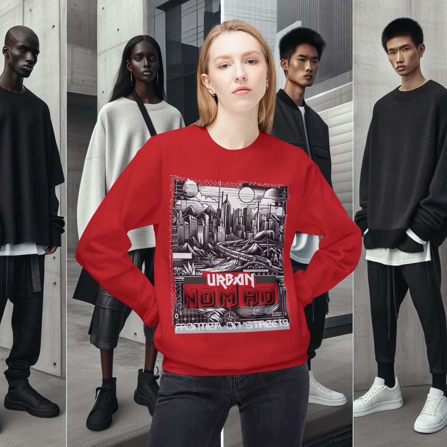 Urban Nomad Fleece Crewneck Sweatshirt_ UWD 0027_ | Cozy Streetwear Style, Perfect for Travel, Gifts, Fall & Winter Layers, Graphic Pullover