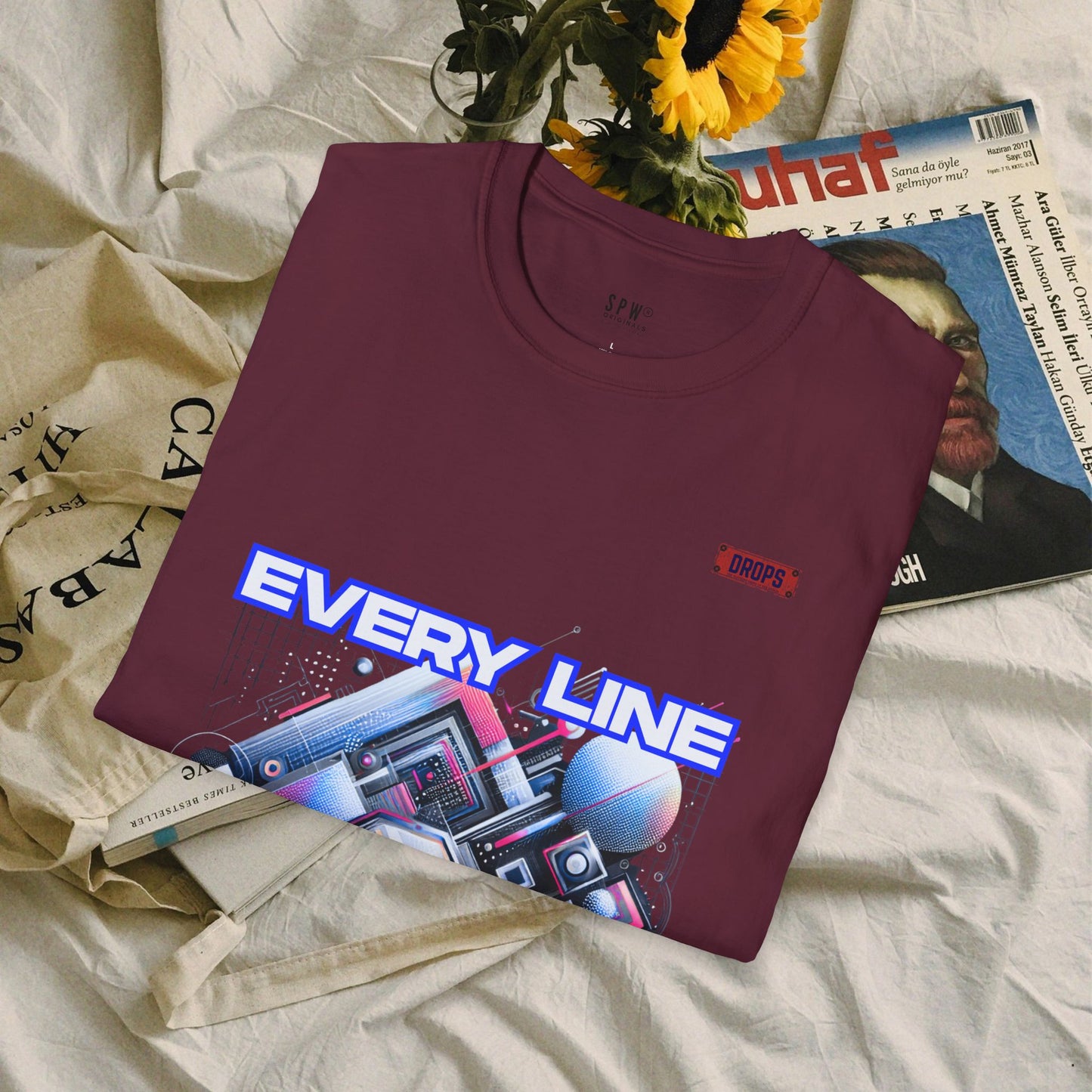 Every Line Graphic Unisex Softstyle T-Shirt | Retro Art Tee, Casual Wear, Gift for Art Lovers, Streetwear, Everyday Style