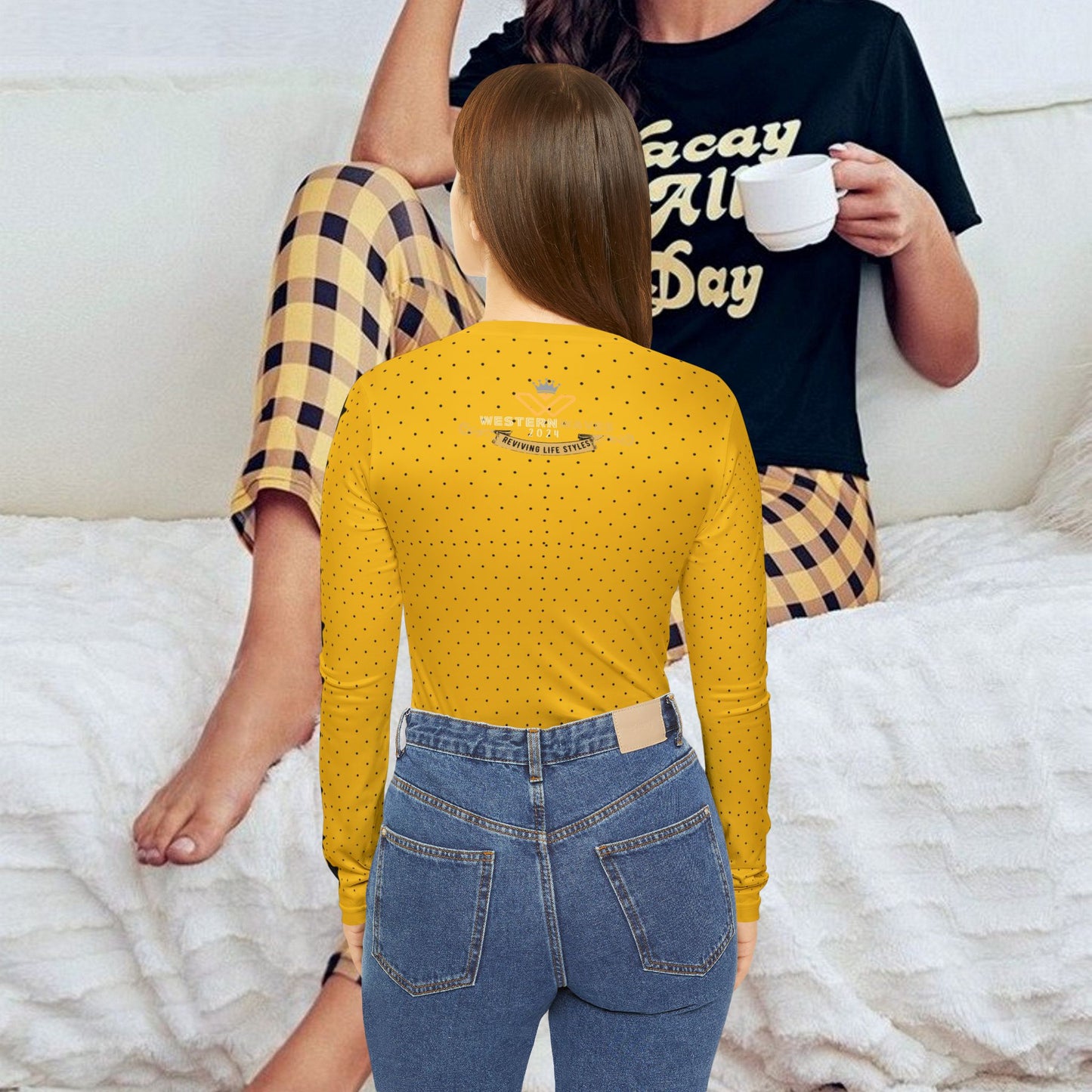 Women's Long Sleeve V-neck Shirt (AOP)_ N3+ Series WLSVNS PT2WW004_ Feminine Elegance Limited Edition by WesternWaves
