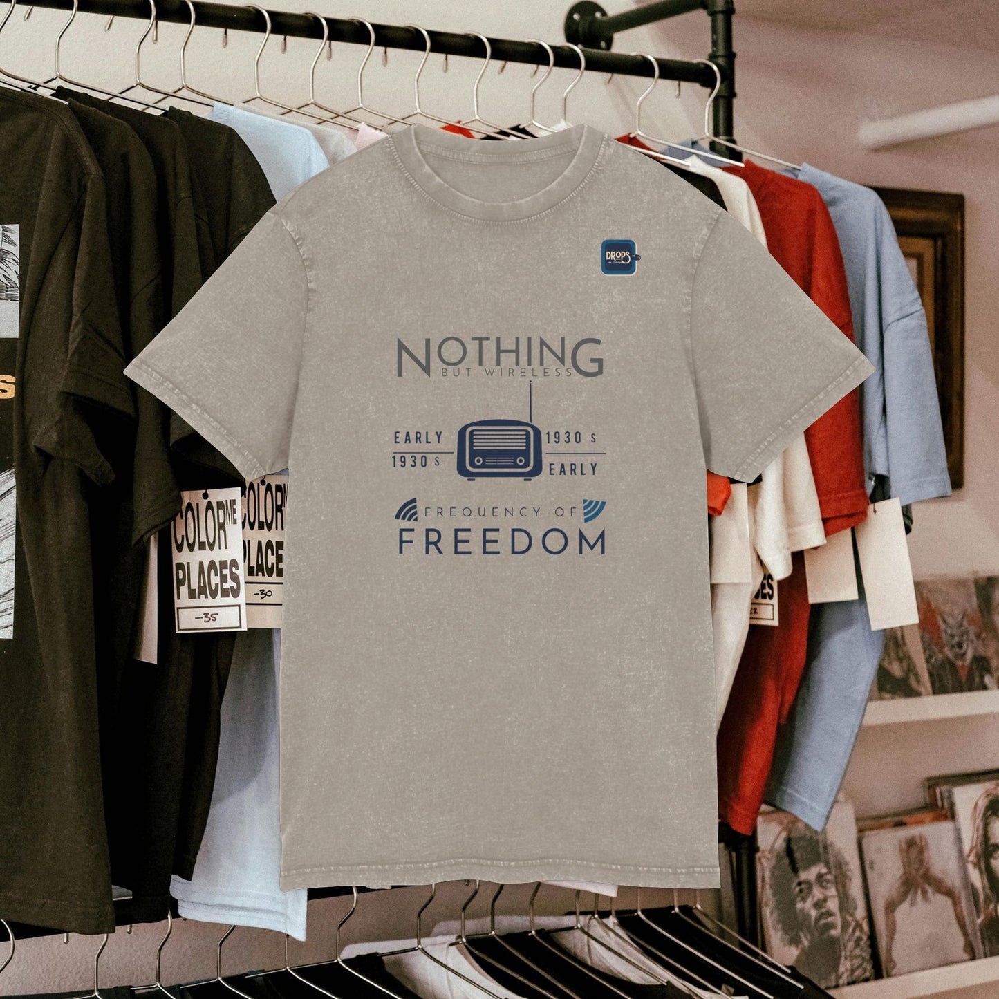 Unisex Vintage Acid Washed Freedom Tee – N6+ Series VAWFTEE PT2WW001_ Limited Edition by WesternWaves_