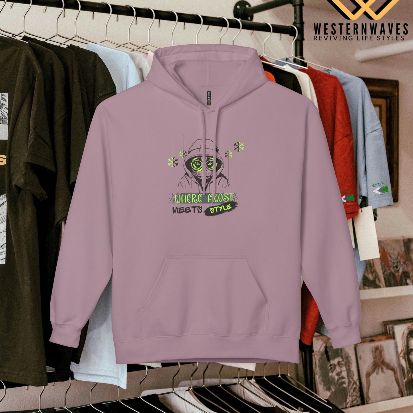 Unisex Midweight Softstyle Fleece Hoodie_ N3+ Series USMWSSFH PT2WW001_ Limited Edition Luxuriously Soft 100% Cotton Face by WesternWaves: