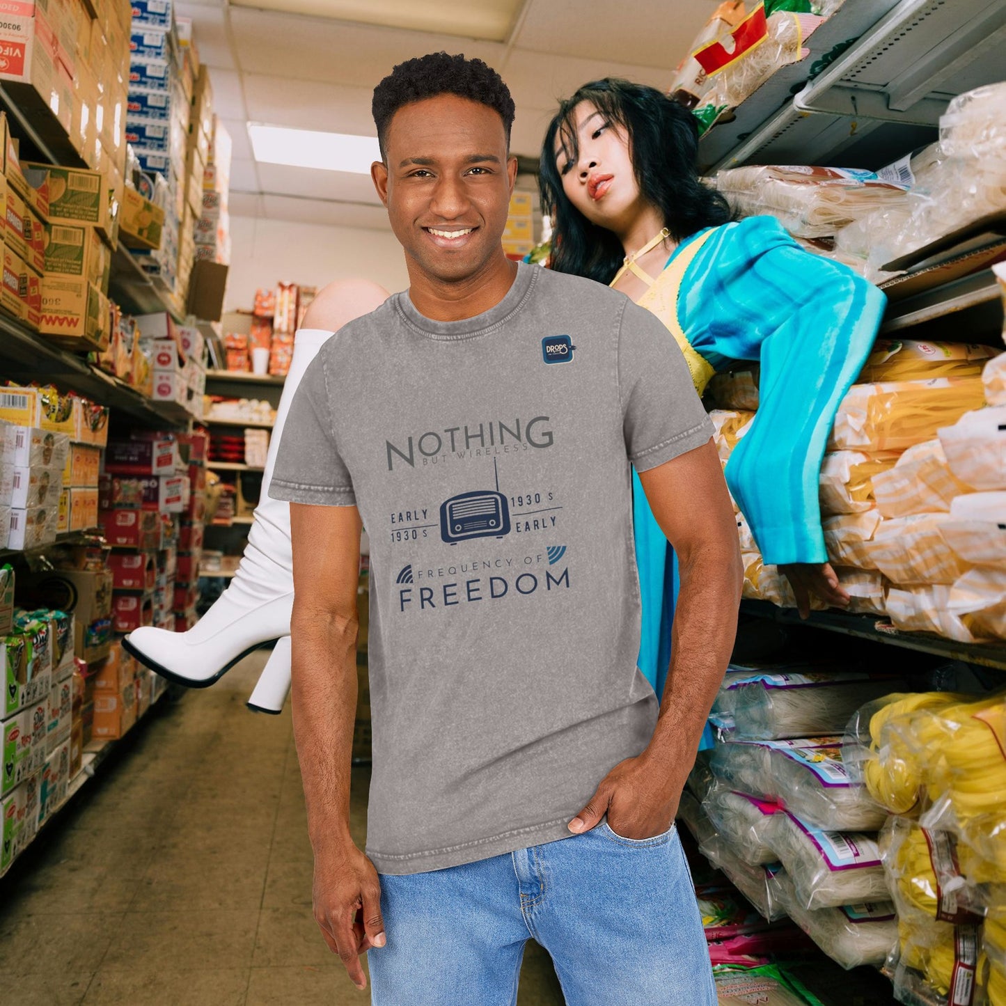 Unisex Vintage Acid Washed Freedom Tee – N6+ Series VAWFTEE PT2WW001_ Limited Edition by WesternWaves_