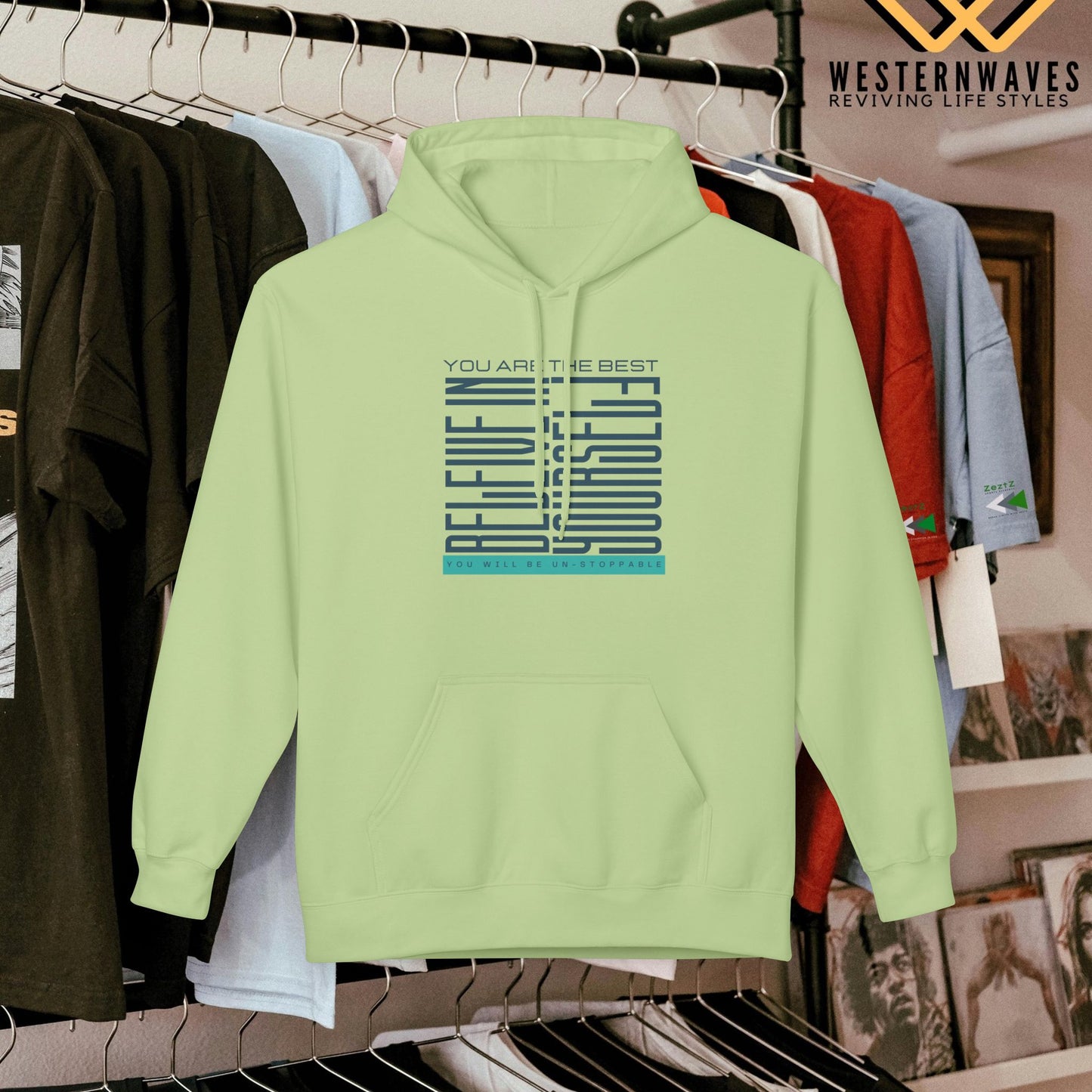 Unisex Midweight Softstyle Fleece Hoodie_ N2+ Series SMWSSFH PT2WW005_Limited Edition Luxuriously Soft 100% Cotton Face by WesternWaves:
