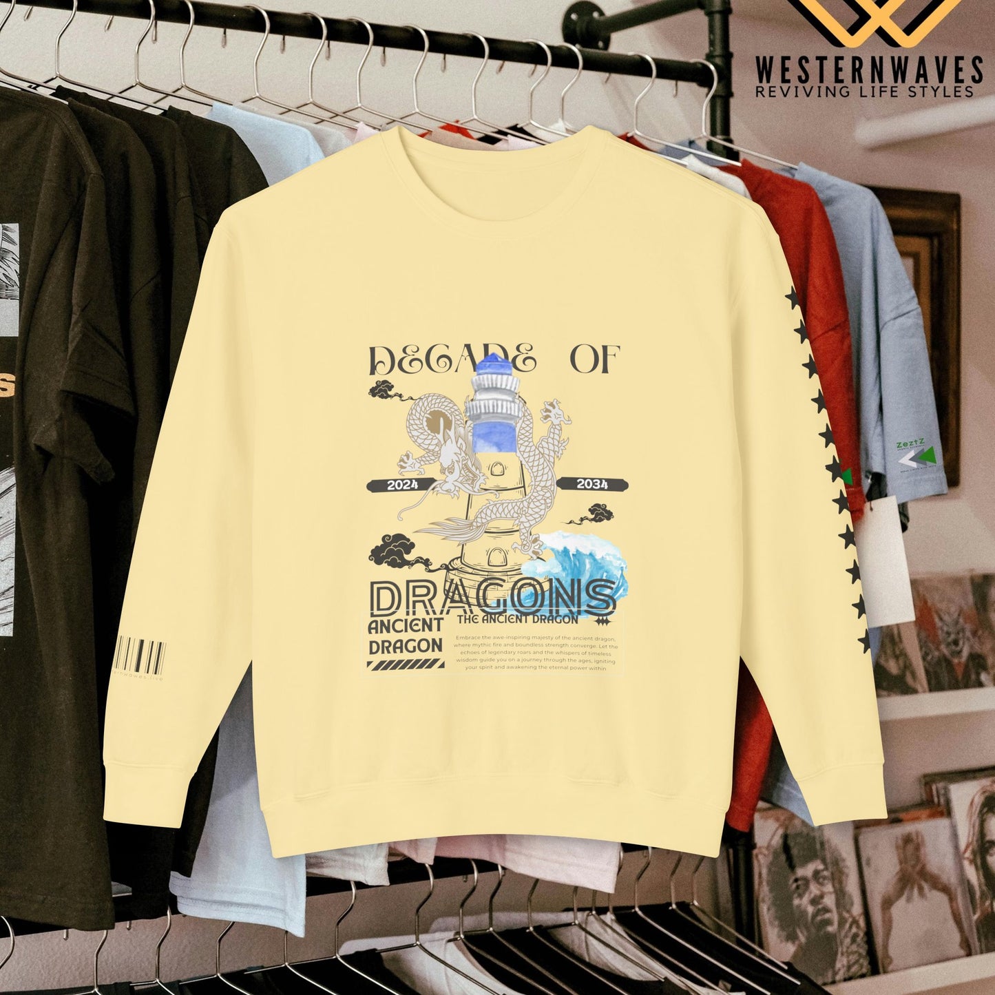 Unisex Lightweight Crewneck Sweatshirt_ N3+ Series ULWCSS PT2WW013_ Limited Edition Conscious Fashion Collaboration by WesternWaves: