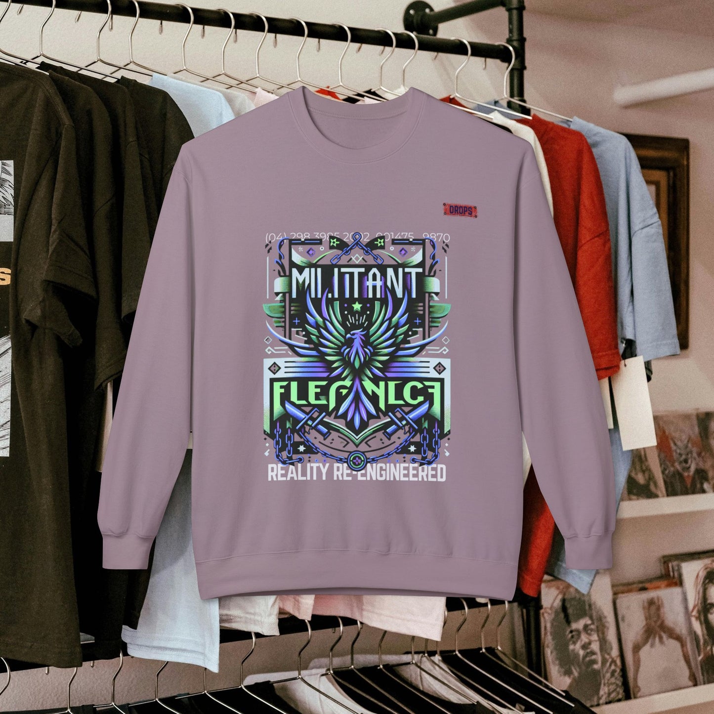 Unisex Midweight Softstyle Fleece Crewneck Sweatshirt_ Series N8+ USMWSSFCNSS PT2WW001_ UWD 0027_ Limited Edition Graphic Pullover by WesternWaves: