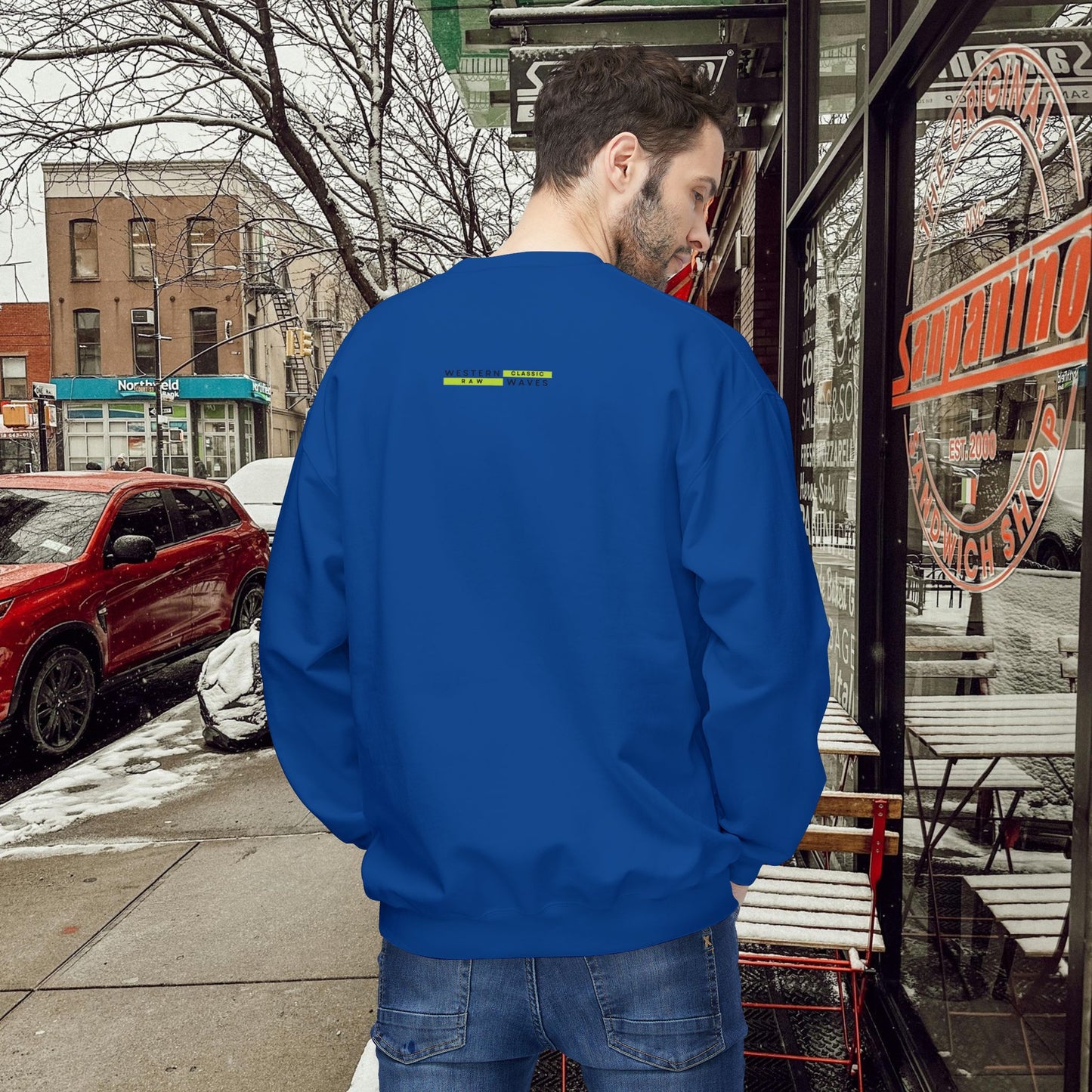 Unisex Midweight Softstyle Fleece Crewneck Sweatshirt_ N2+ Series USMWSSFCNSS PT2WW009_ Limited Edition Stylish Eco-conscious Raw Classic by WesternWaves: