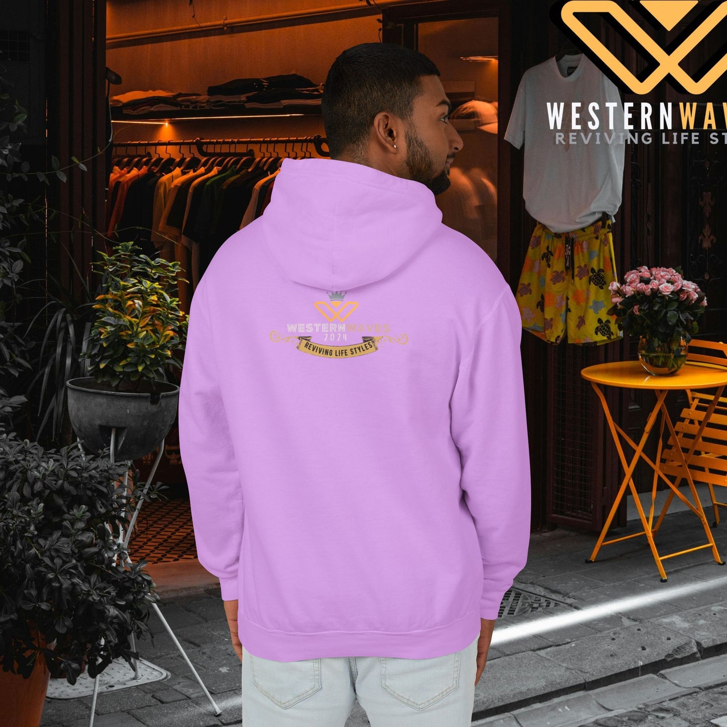 Lightweight Hooded Sweatshirt - Sustainable US Cotton - N3+ Series LWHSS PT2WW009_ Limited Edition Trend Seekers Design by WesternWaves: