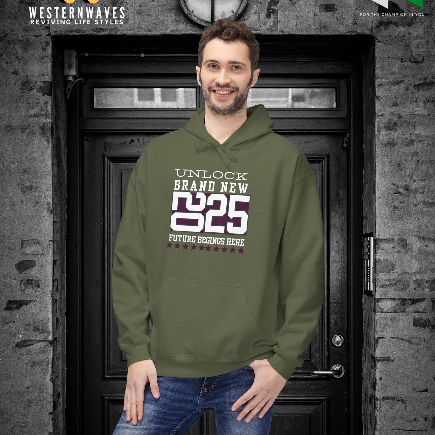 Unisex Midweight Softstyle Fleece Hoodie_ N3+ Series USMWSSFH PT2WW009_ Limited Edition Luxuriously Soft 100% Cotton Face by WesternWaves: