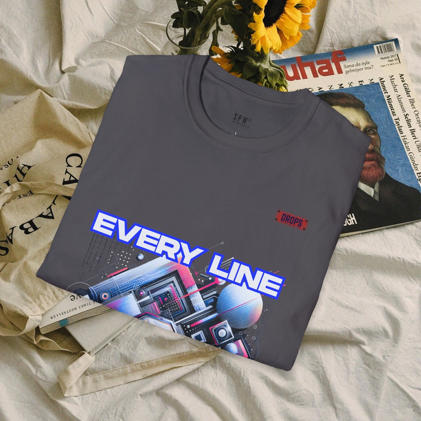 Every Line Graphic Unisex Softstyle T-Shirt | Retro Art Tee, Casual Wear, Gift for Art Lovers, Streetwear, Everyday Style