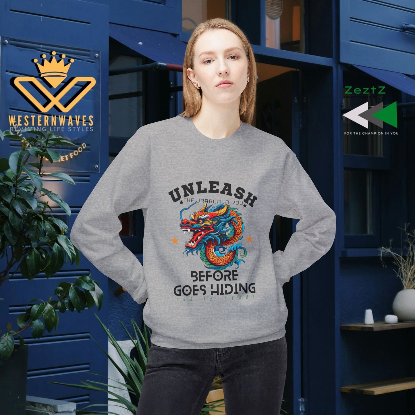 Unisex Midweight Softstyle Fleece Crewneck Sweatshirt_ N3+ Series USMWSSFCNSS PT2WW001_ Limited Edition Stylish Eco-conscious Raw Classic by WesternWaves: