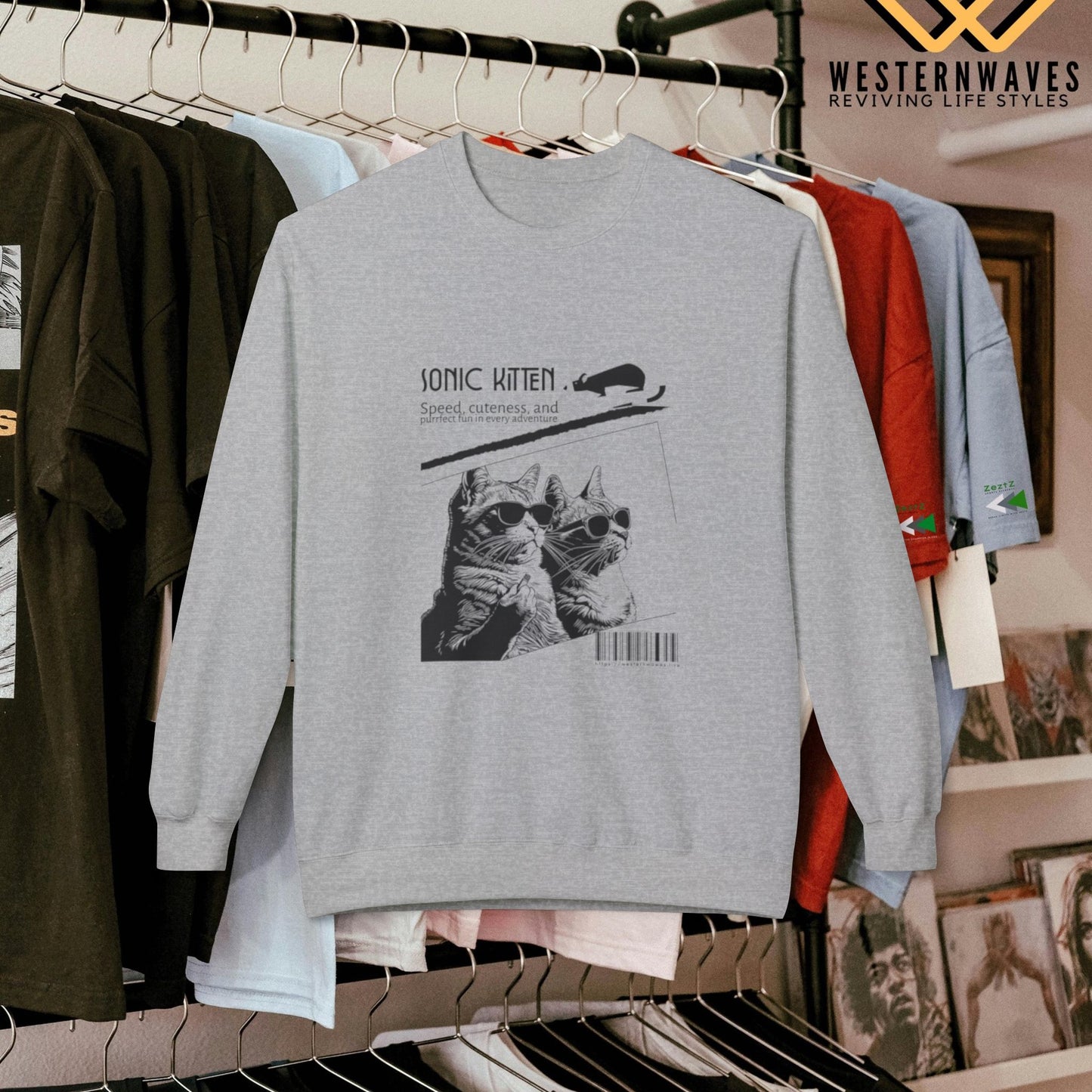 Unisex Midweight Fleece Crewneck Sweatshirt_ N3+ Series UXMWFCS PT2WW015_ WesternWaves Signature Limited Edition: