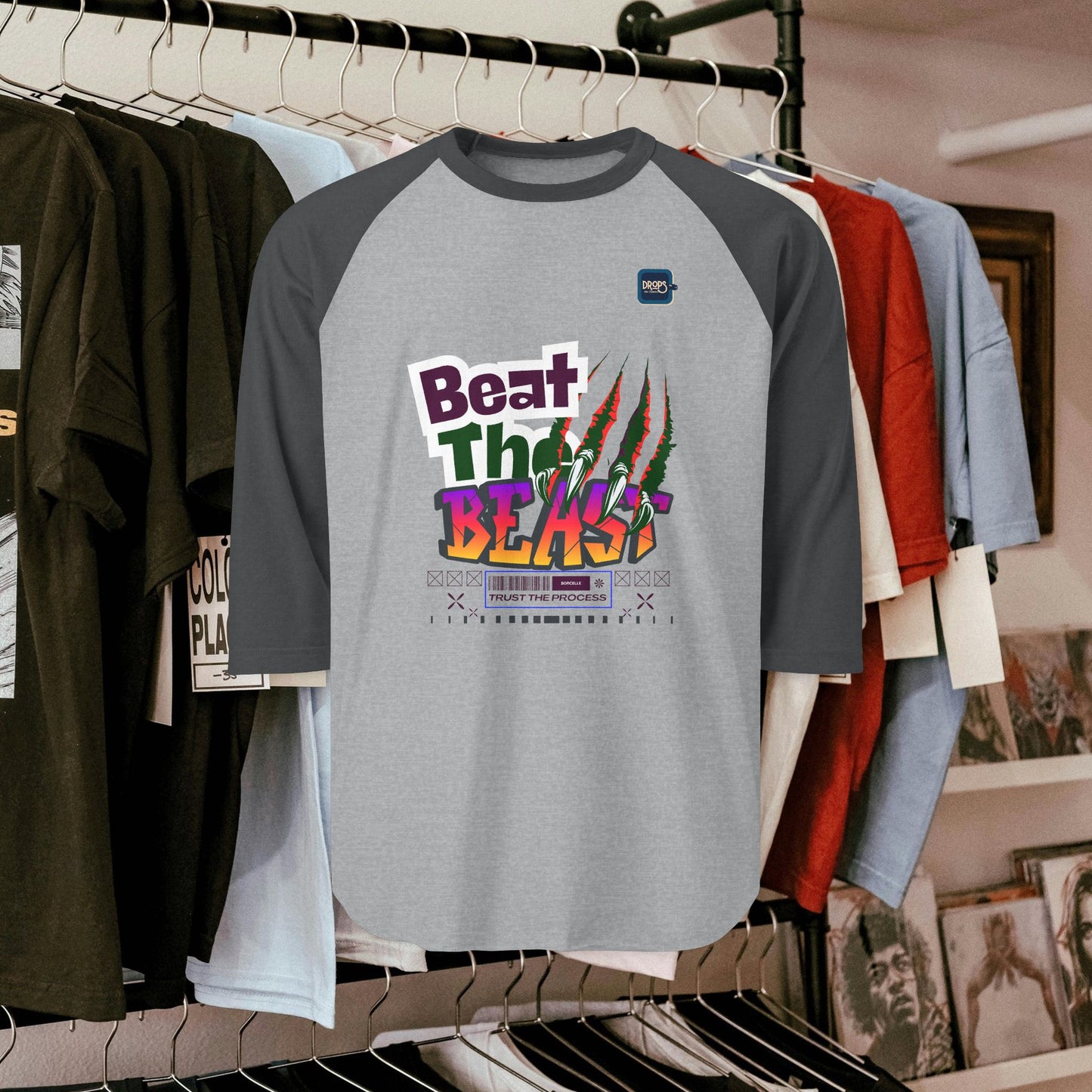 Beat the Beast Unisex Raglan Shirt - Retro Style, Perfect for Music Lovers and Casual Wear_ 19 April 2025_ 004