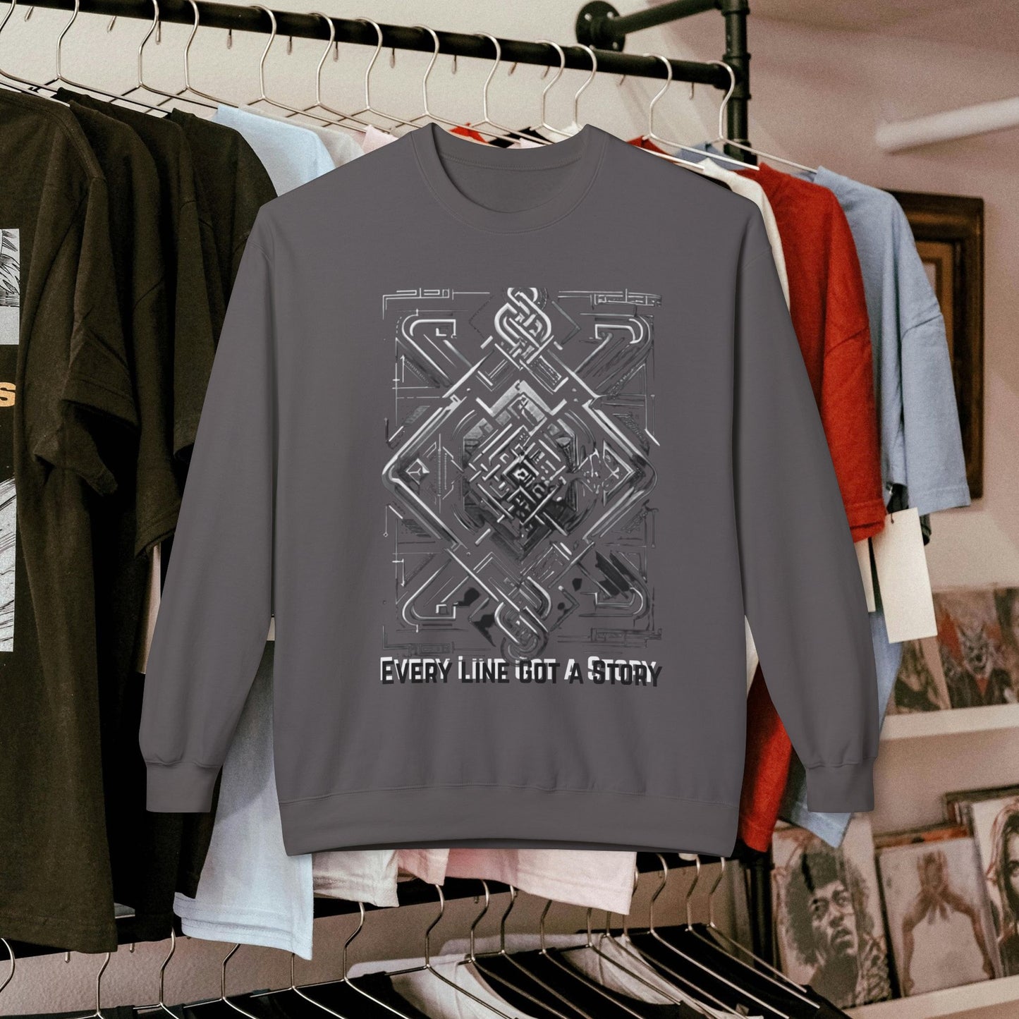 Every Line Got A Story Sweatshirt | Unisex Fleece Crewneck, Cozy Pullover, Artistic Gift, Casual Layer, Everyday Wear
