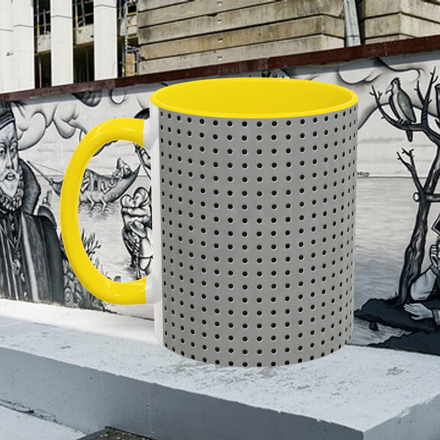 Two Tone Accent Coffee Mug 11oz_ N7+ Series ACMUG11OZ PT2WW001_ Limited Edition Stylish Perforated Design by WesternWaves: