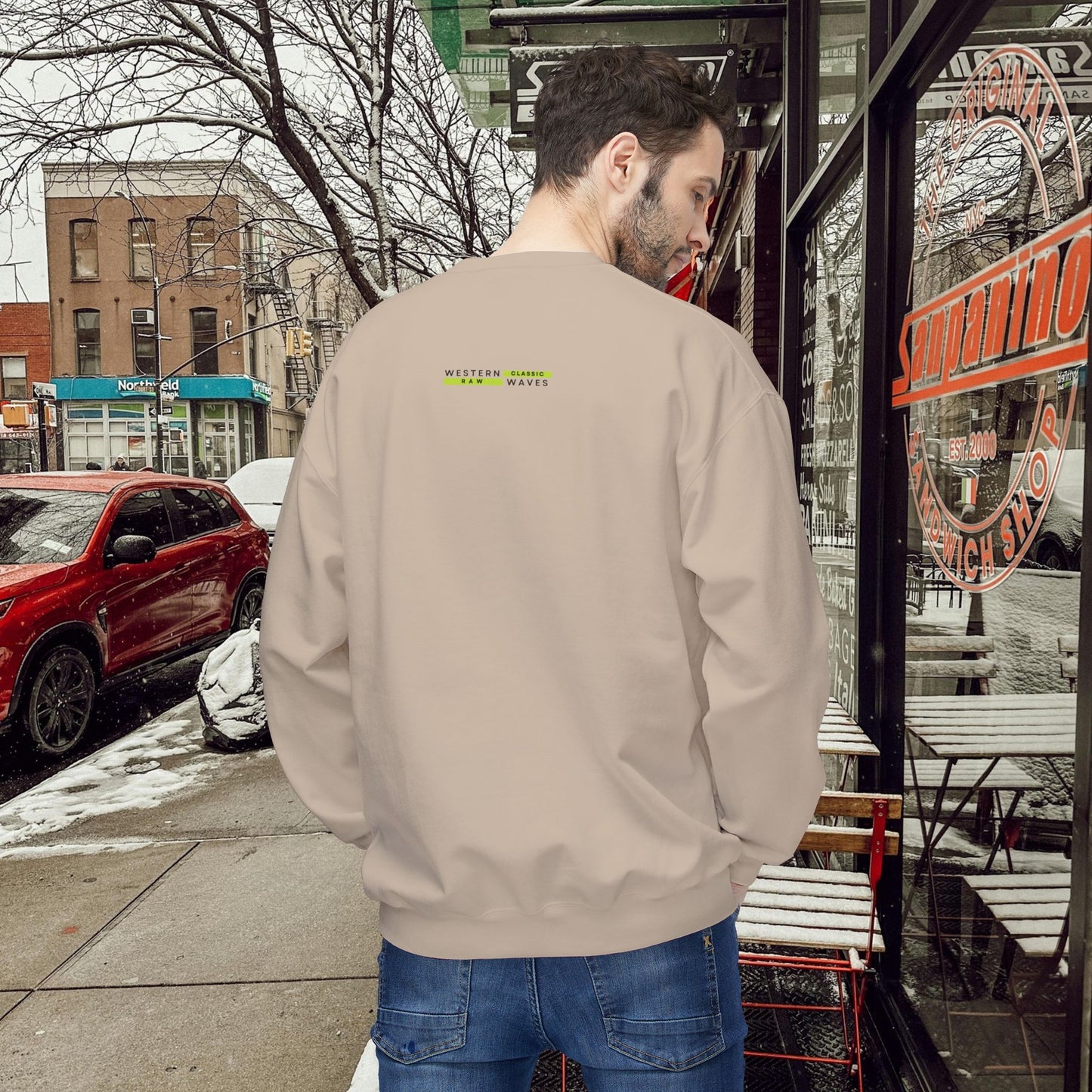 Unisex Midweight Softstyle Fleece Crewneck Sweatshirt_ N2+ Series USMWSSFCNSS PT2WW009_ Limited Edition Stylish Eco-conscious Raw Classic by WesternWaves: