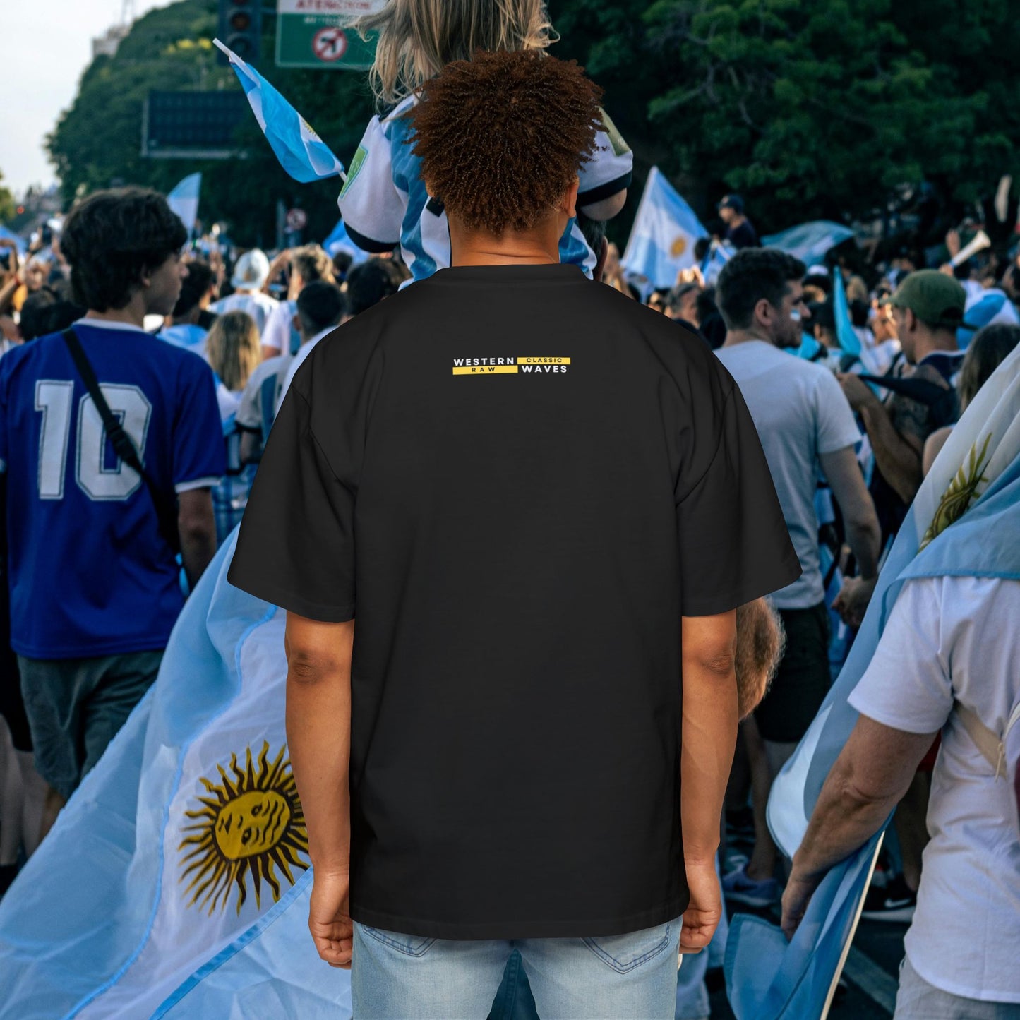 Men's Heavy Oversized Tee_ N3+ Series MHOSTEE PT2WW001_ Limited Edition Argentina's Carnival Celebration Series by WesternWawes: