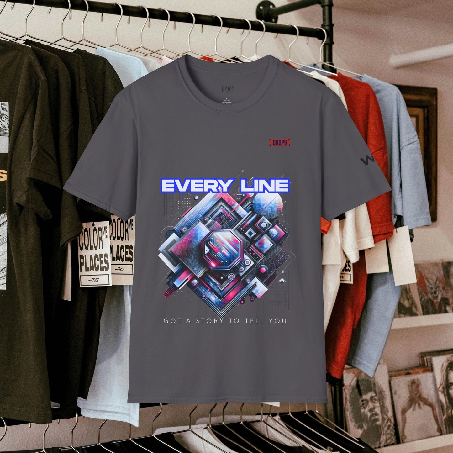 Every Line Graphic Unisex Softstyle T-Shirt | Retro Art Tee, Casual Wear, Gift for Art Lovers, Streetwear, Everyday Style