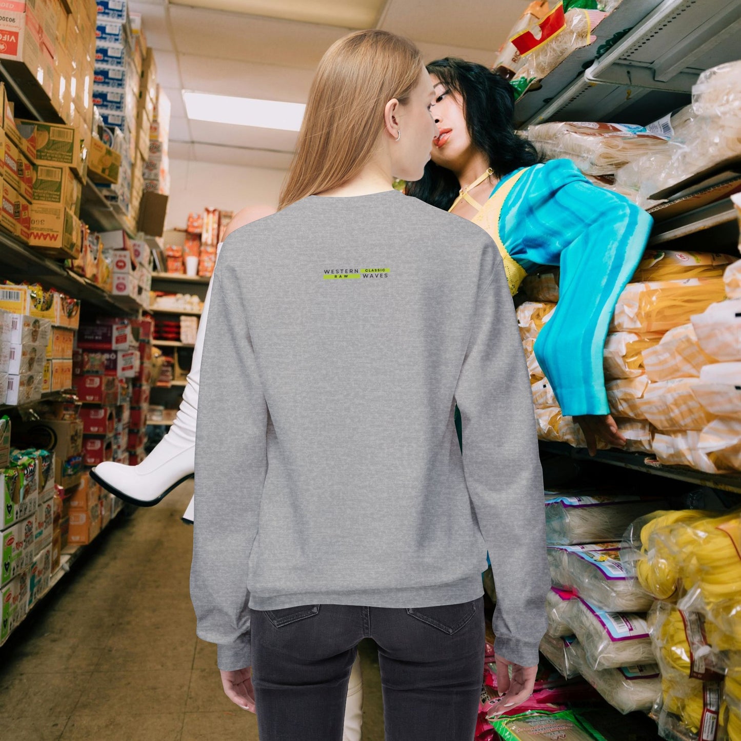 Unisex Midweight Softstyle Fleece Crewneck Sweatshirt_ N2+ Series USMWSSFCNSS PT2WW009_ Limited Edition Stylish Eco-conscious Raw Classic by WesternWaves: