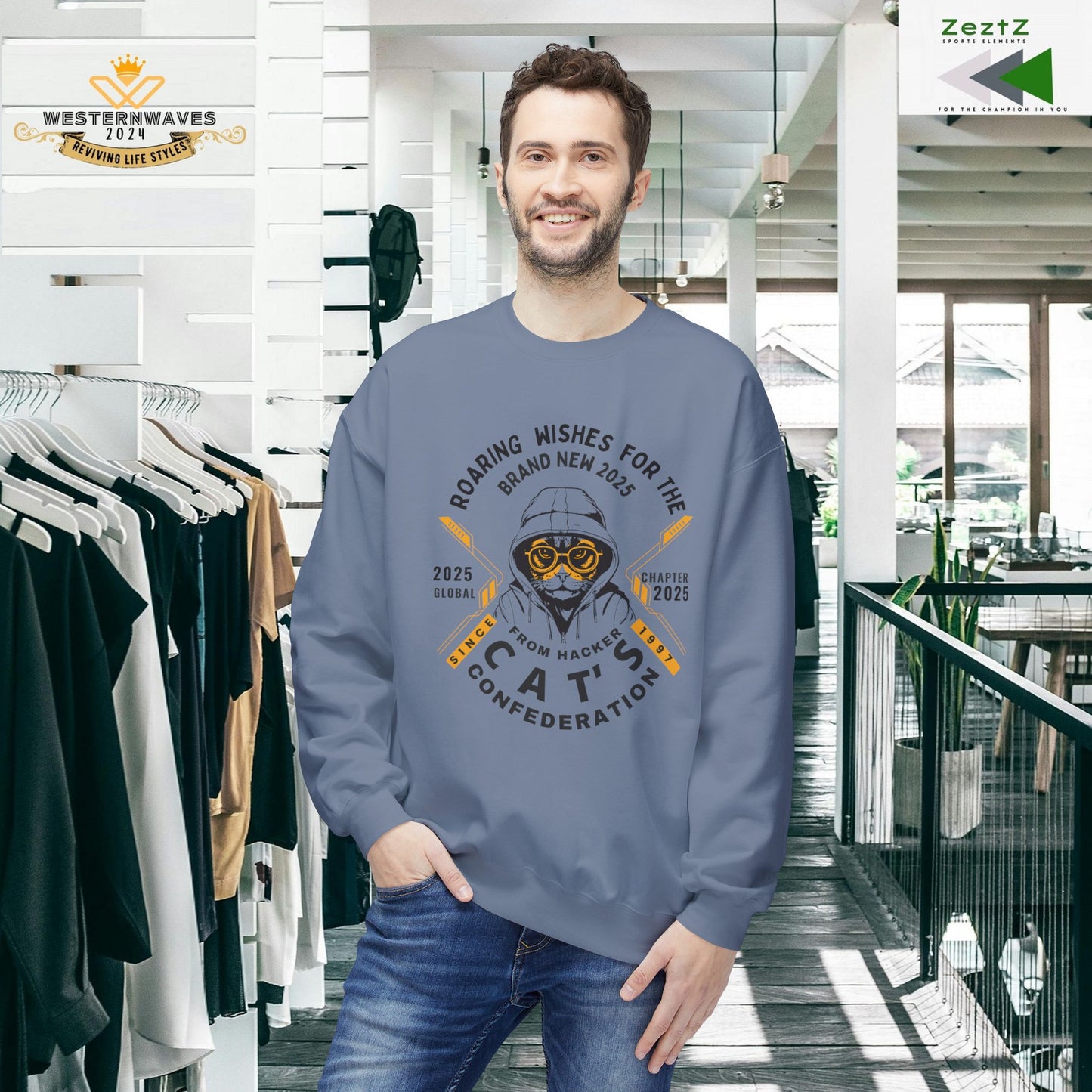 Unisex Midweight Softstyle Fleece Crewneck Sweatshirt_ N2 Series SPW USMWSSFCNSS PT2WW004_ Limited Edition Stylish Eco-conscious Raw Classic by WesternWaves: