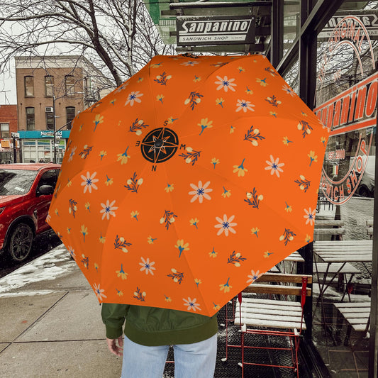 Floral Pattern Semi-Automatic Foldable Umbrella - Vibrant Orange Design for Rainy Days & Festivals_ 23 April 2025_ 001
