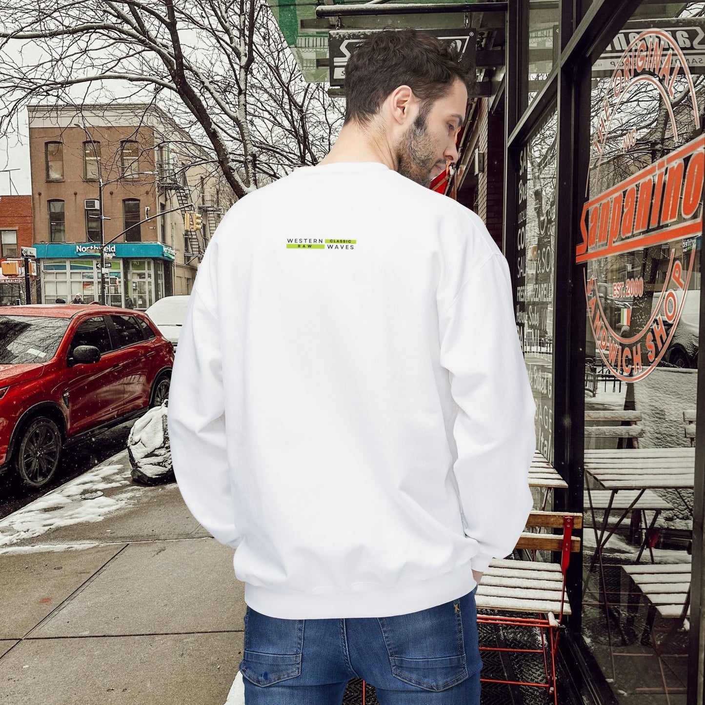 Unisex Midweight Softstyle Fleece Crewneck Sweatshirt_ N2+ Series USMWSSFCNSS PT2WW009_ Limited Edition Stylish Eco-conscious Raw Classic by WesternWaves: