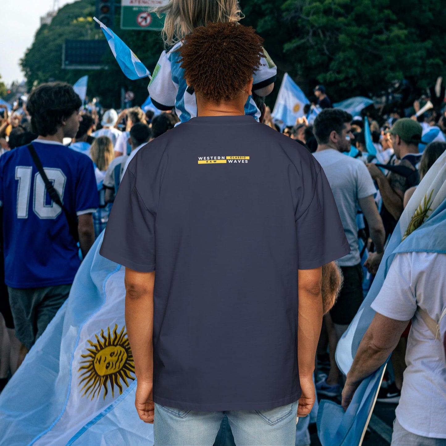 Men's Heavy Oversized Tee_ N3+ Series MHOSTEE PT2WW001_ Limited Edition Argentina's Carnival Celebration Series by WesternWawes: