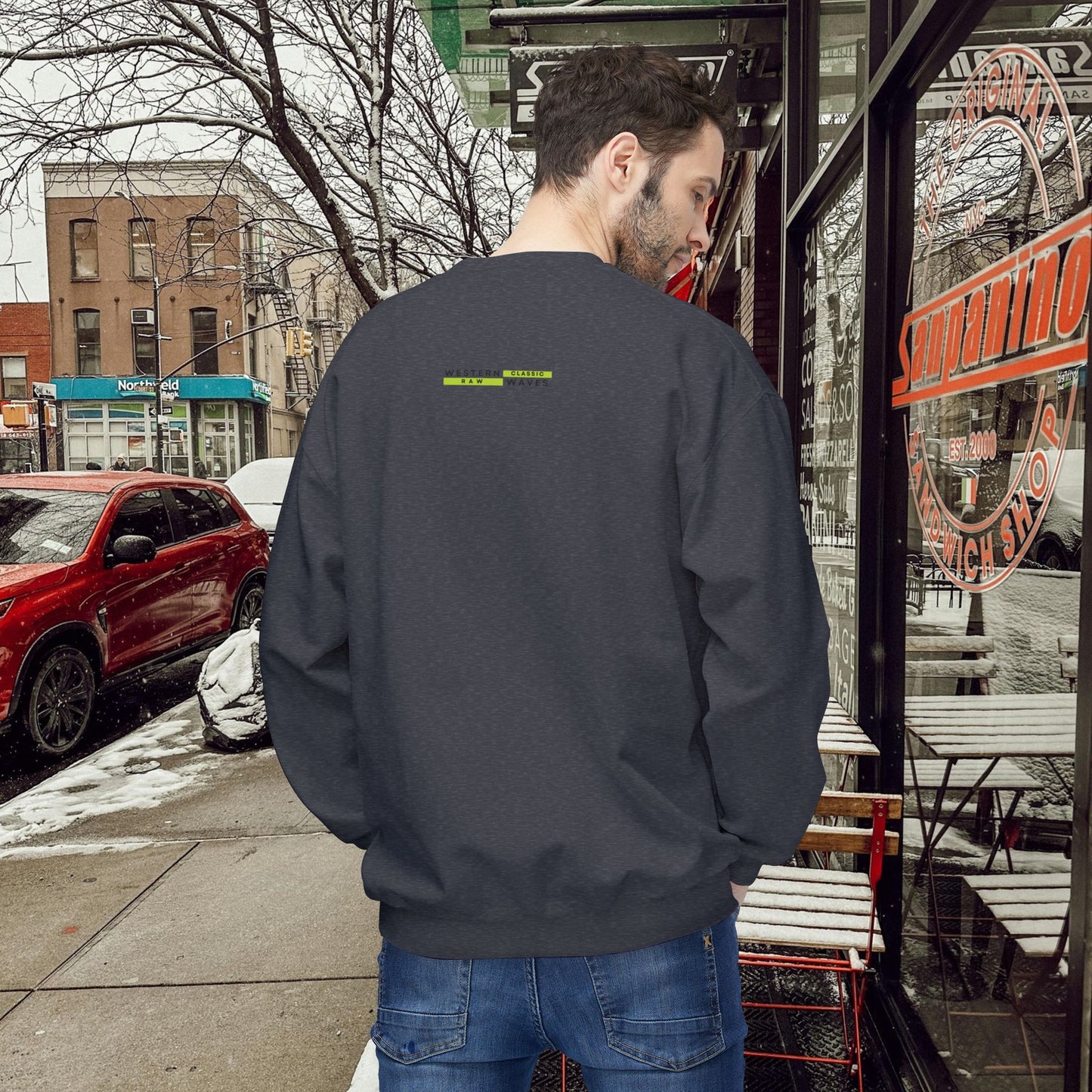 Unisex Midweight Softstyle Fleece Crewneck Sweatshirt_ N2+ Series USMWSSFCNSS PT2WW009_ Limited Edition Stylish Eco-conscious Raw Classic by WesternWaves: