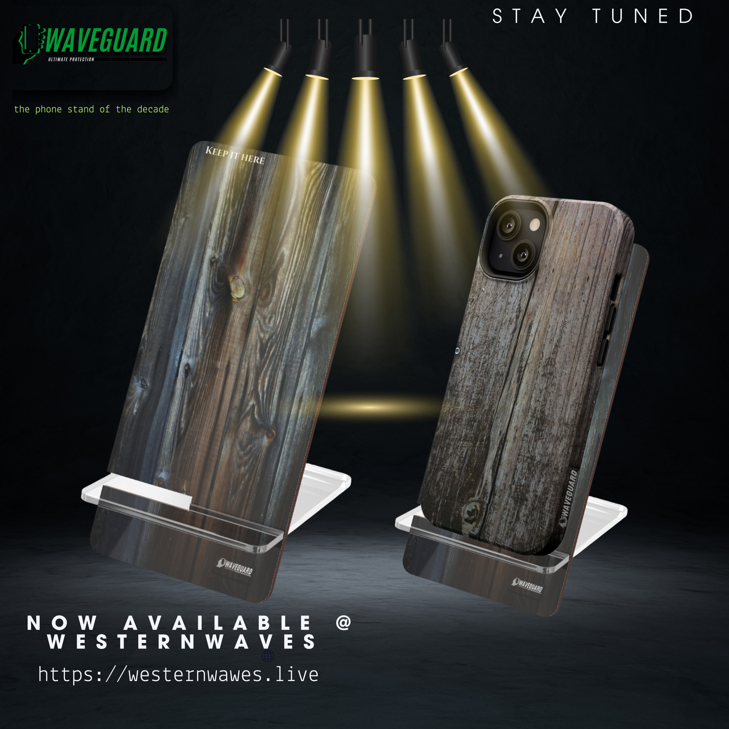 Mobile Display Stand_ Series N8+ MBDSTAND PT2WW001_ 12 SEP 2025_ Limited Edition WAVEGUARD BRAND Wood Finished Smartphone Holder by WesternWaves: