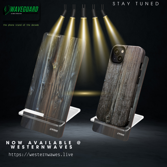 Mobile Display Stand_ Series N8+ MBDSTAND PT2WW001_ 12 SEP 2025_ Limited Edition WAVEGUARD BRAND Wood Finished Smartphone Holder by WesternWaves: