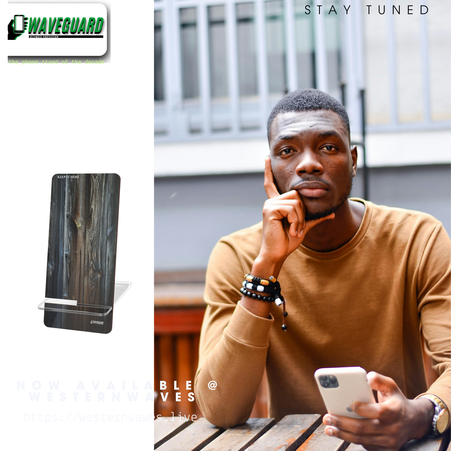 Mobile Display Stand_ Series N8+ MBDSTAND PT2WW001_ 12 SEP 2025_ Limited Edition WAVEGUARD BRAND Wood Finished Smartphone Holder by WesternWaves: