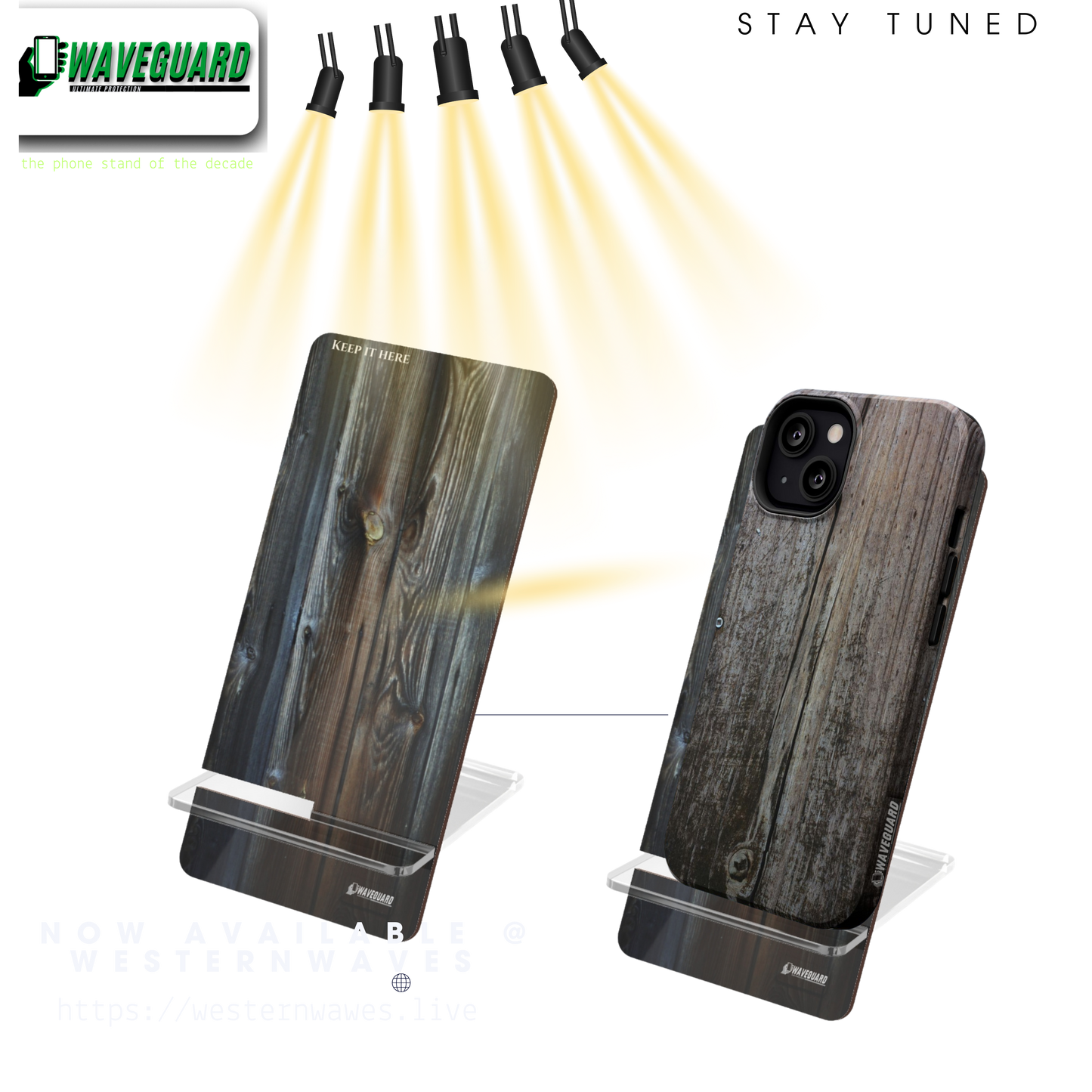 Mobile Display Stand_ Series N8+ MBDSTAND PT2WW001_ 12 SEP 2025_ Limited Edition WAVEGUARD BRAND Wood Finished Smartphone Holder by WesternWaves: