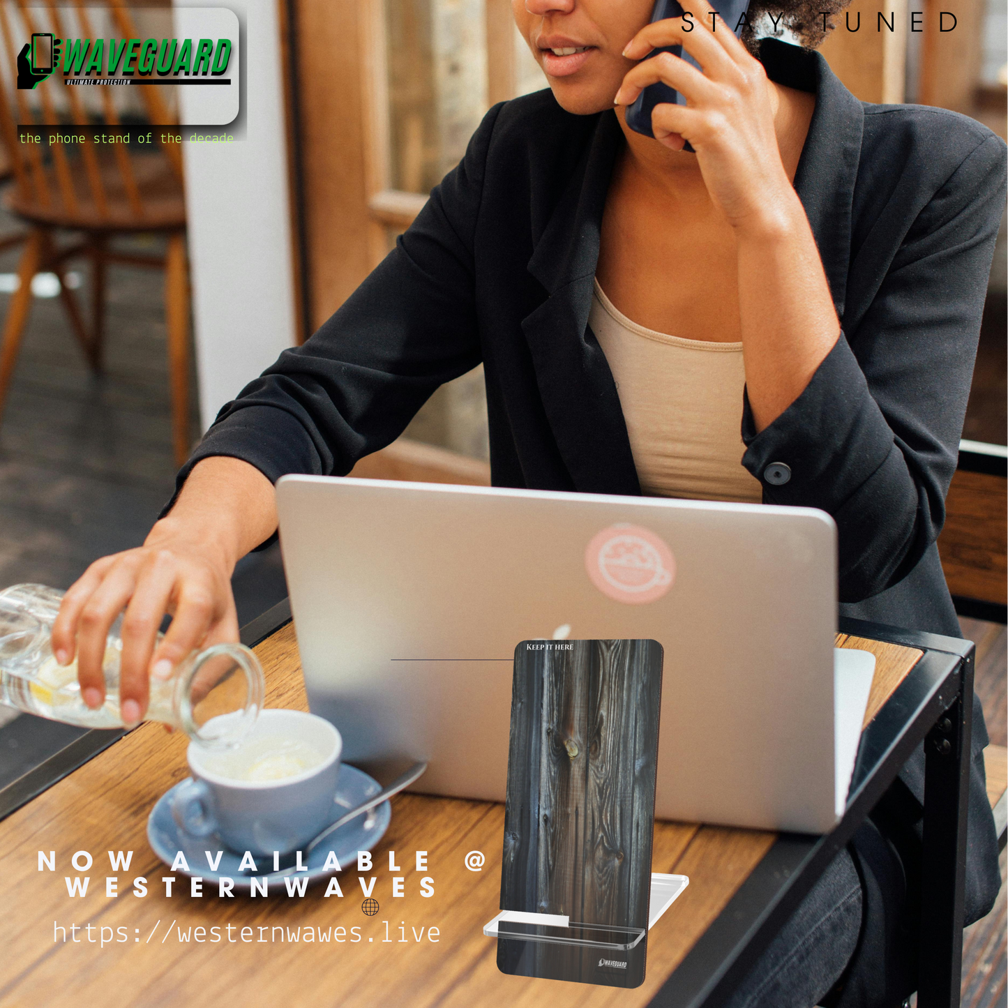 Mobile Display Stand_ Series N8+ MBDSTAND PT2WW001_ 12 SEP 2025_ Limited Edition WAVEGUARD BRAND Wood Finished Smartphone Holder by WesternWaves: