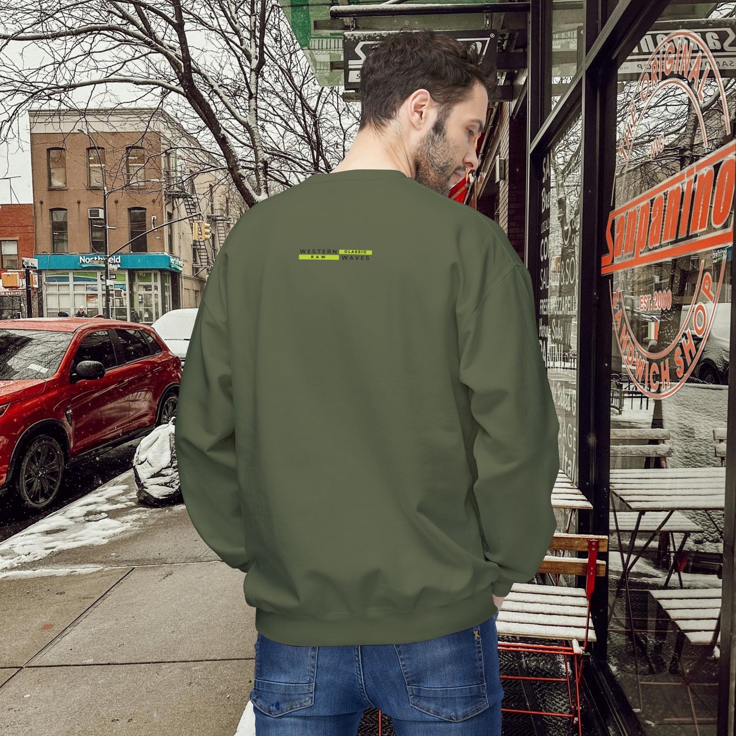 Unisex Midweight Softstyle Fleece Crewneck Sweatshirt_ N2+ Series USMWSSFCNSS PT2WW009_ Limited Edition Stylish Eco-conscious Raw Classic by WesternWaves: