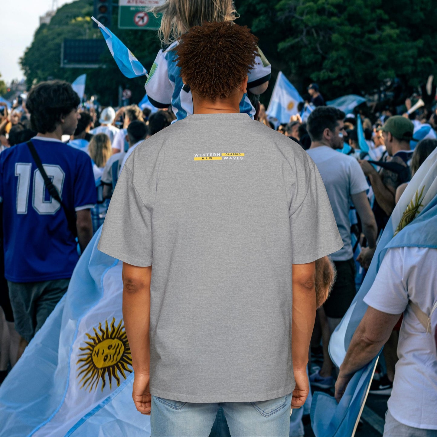 Men's Heavy Oversized Tee_ N3+ Series MHOSTEE PT2WW001_ Limited Edition Argentina's Carnival Celebration Series by WesternWawes: