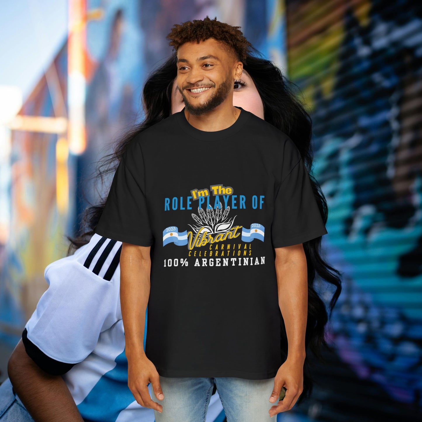 Men's Heavy Oversized Tee_ N3+ Series MHOSTEE PT2WW001_ Limited Edition Argentina's Carnival Celebration Series by WesternWawes: