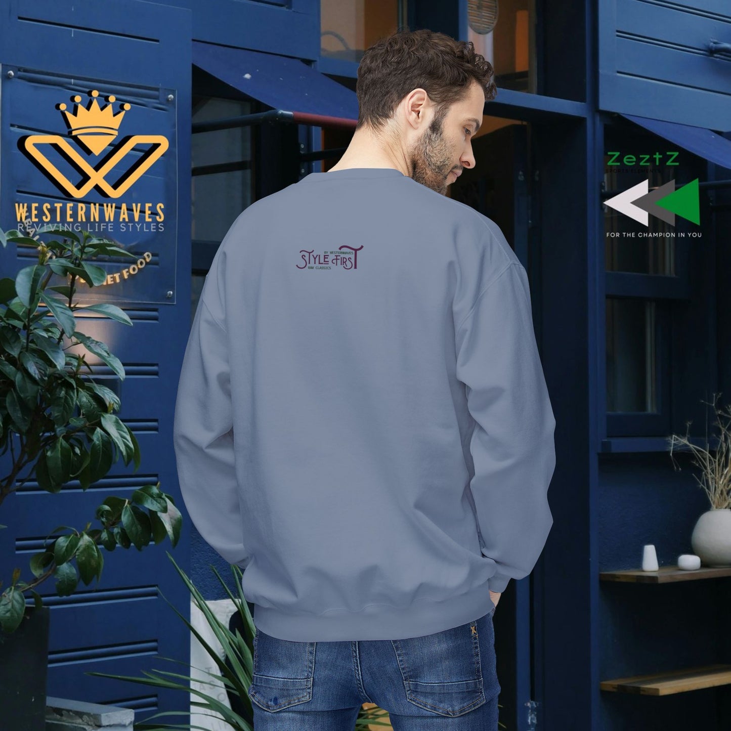 Unisex Midweight Softstyle Fleece Crewneck Sweatshirt_ N2+ Series USMWSSFCNSS PT2WW010_ Limited Edition Stylish Eco-conscious Raw Classic by WesternWaves: