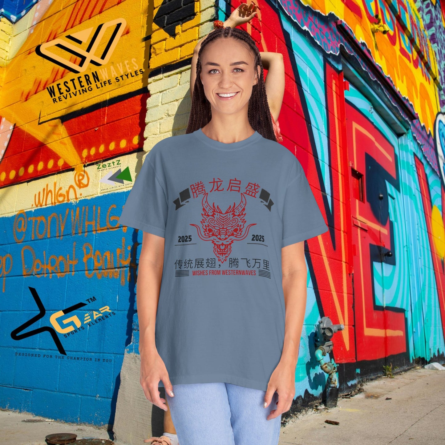 Unisex Garment-Dyed T-shirt_ N3+ Series USGDTS PT2WW003_ Comfort Colors 1717_ ‘Election America’ Limited Edition Fusion of Style For Chinese New Year Celebrations by WesternWaves: