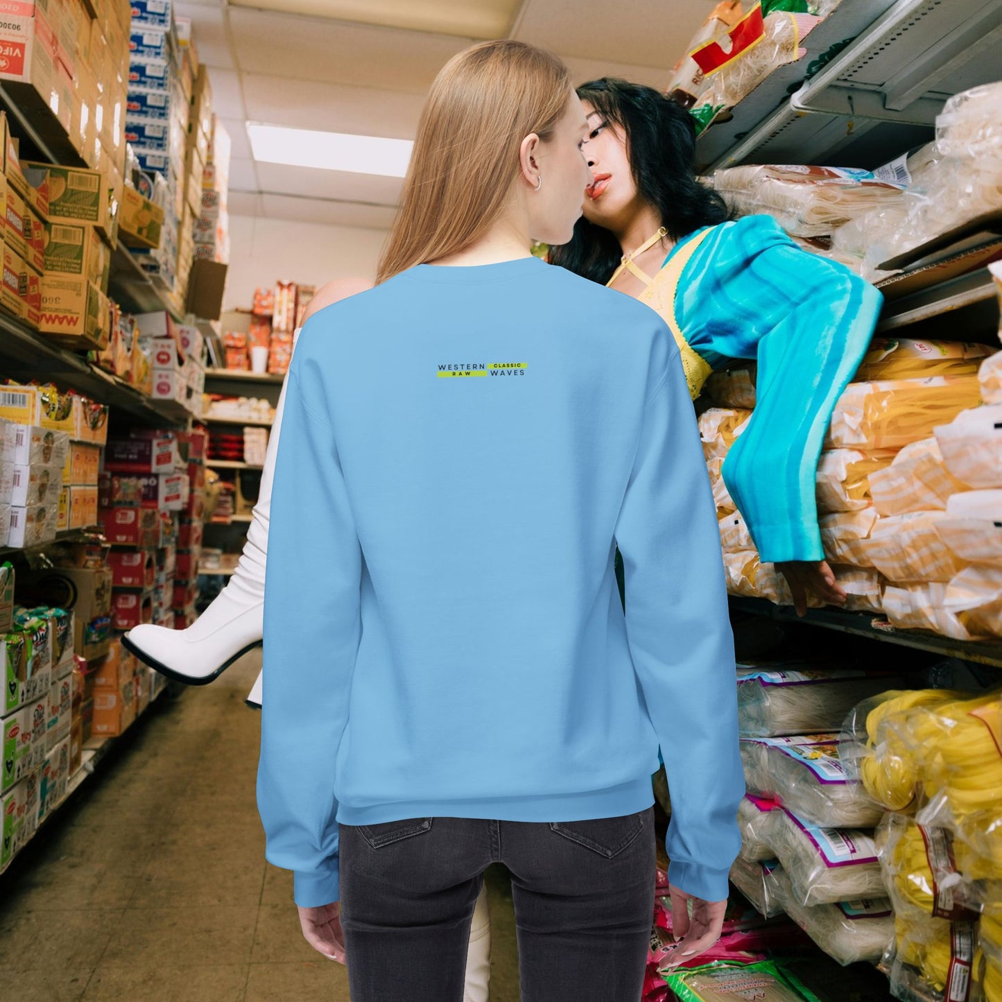 Unisex Midweight Softstyle Fleece Crewneck Sweatshirt_ N2+ Series USMWSSFCNSS PT2WW009_ Limited Edition Stylish Eco-conscious Raw Classic by WesternWaves: