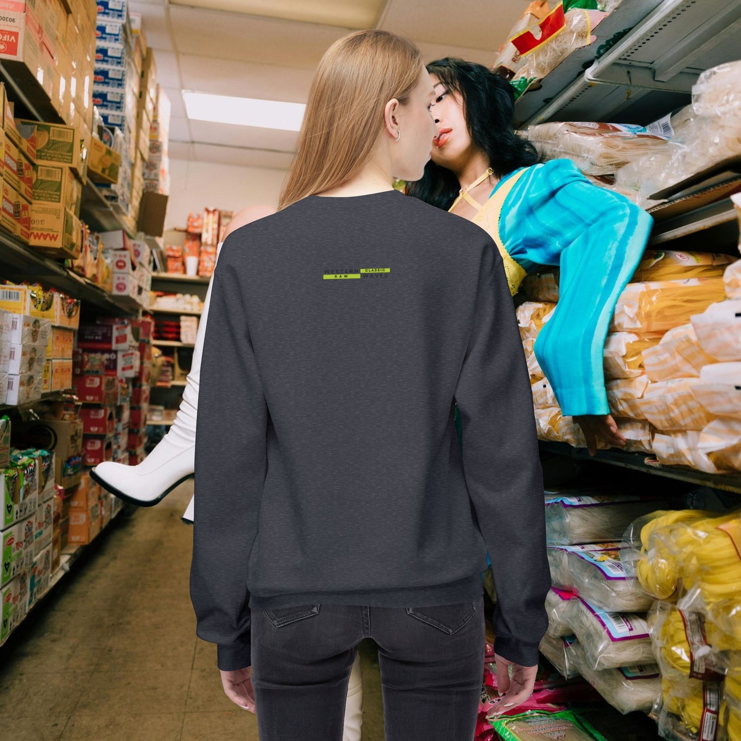 Unisex Midweight Softstyle Fleece Crewneck Sweatshirt_ N2+ Series USMWSSFCNSS PT2WW009_ Limited Edition Stylish Eco-conscious Raw Classic by WesternWaves: