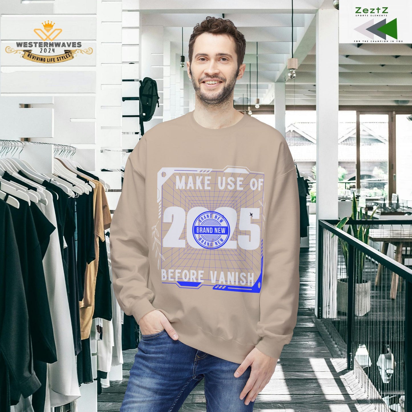 Unisex Midweight Softstyle Fleece Crewneck Sweatshirt_ N2 Series SPW USMWSSFCNSS PT2WW006_ Limited Edition Stylish Eco-conscious Raw Classic by WesternWaves: