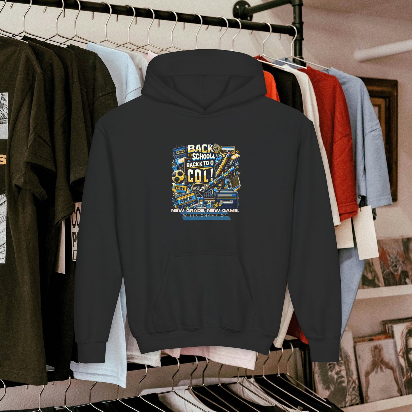 Youth Heavy Blend Hooded Sweatshirt_ Cozy Comfort & Playful Prints for Active Kids_ N8* Series YHBHS003_ Back to School Series Limited Edition by WesternWaves: