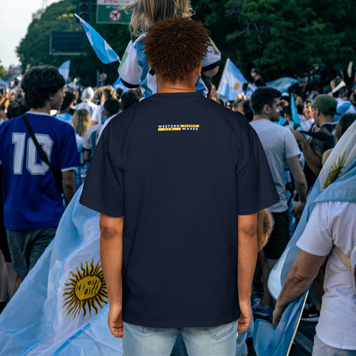 Men's Heavy Oversized Tee_ N3+ Series MHOSTEE PT2WW001_ Limited Edition Argentina's Carnival Celebration Series by WesternWawes: