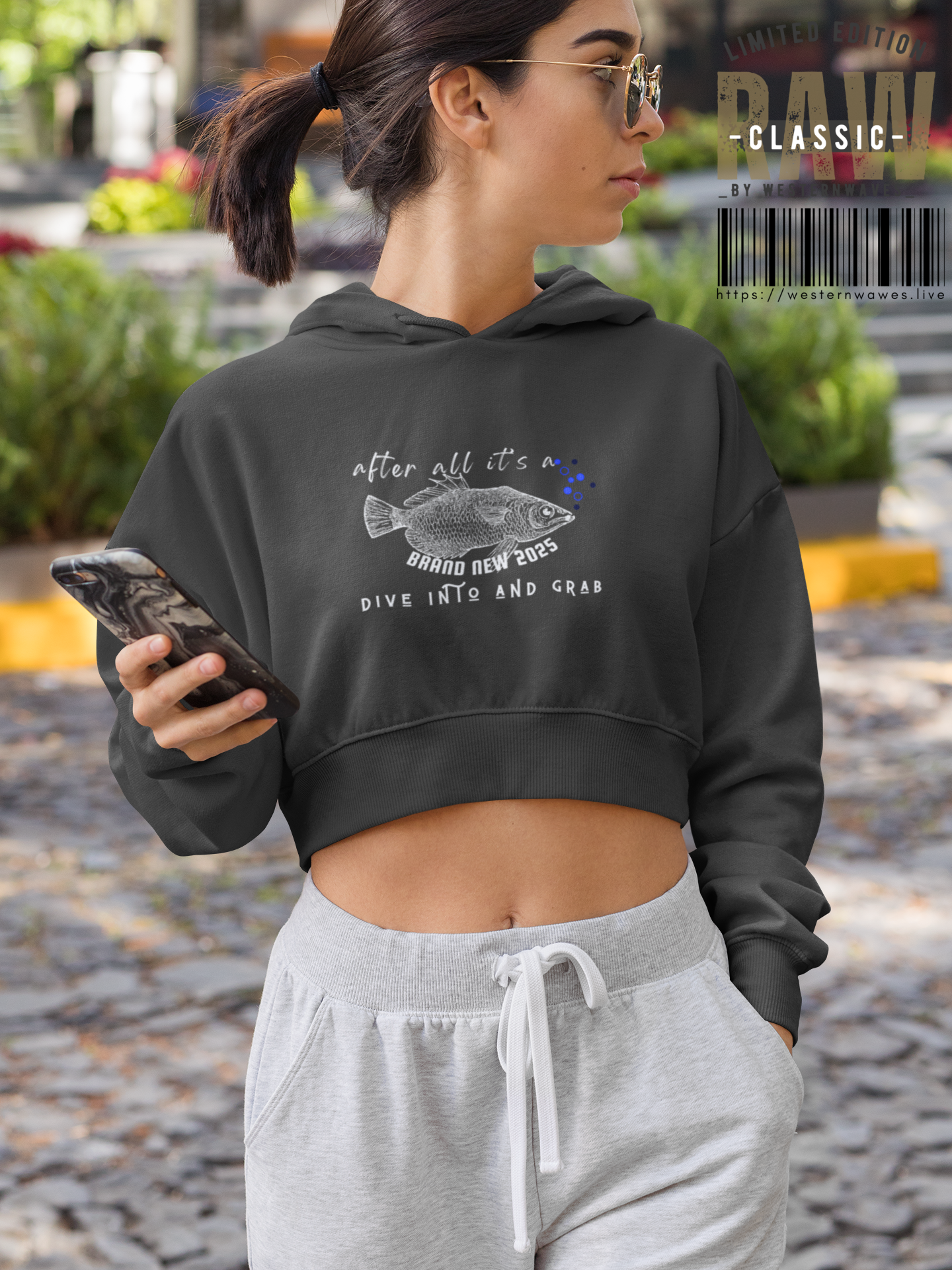 Women's Cropped Fleece Pullover_ N2 Series SPW WCFPOH PT2WW002_ Limited Edition High-quality Composition Product by WesternWawes: